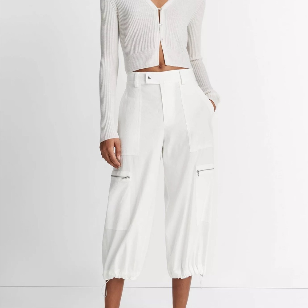 Vince White Cargo Crop Drawstring-Hem Pants